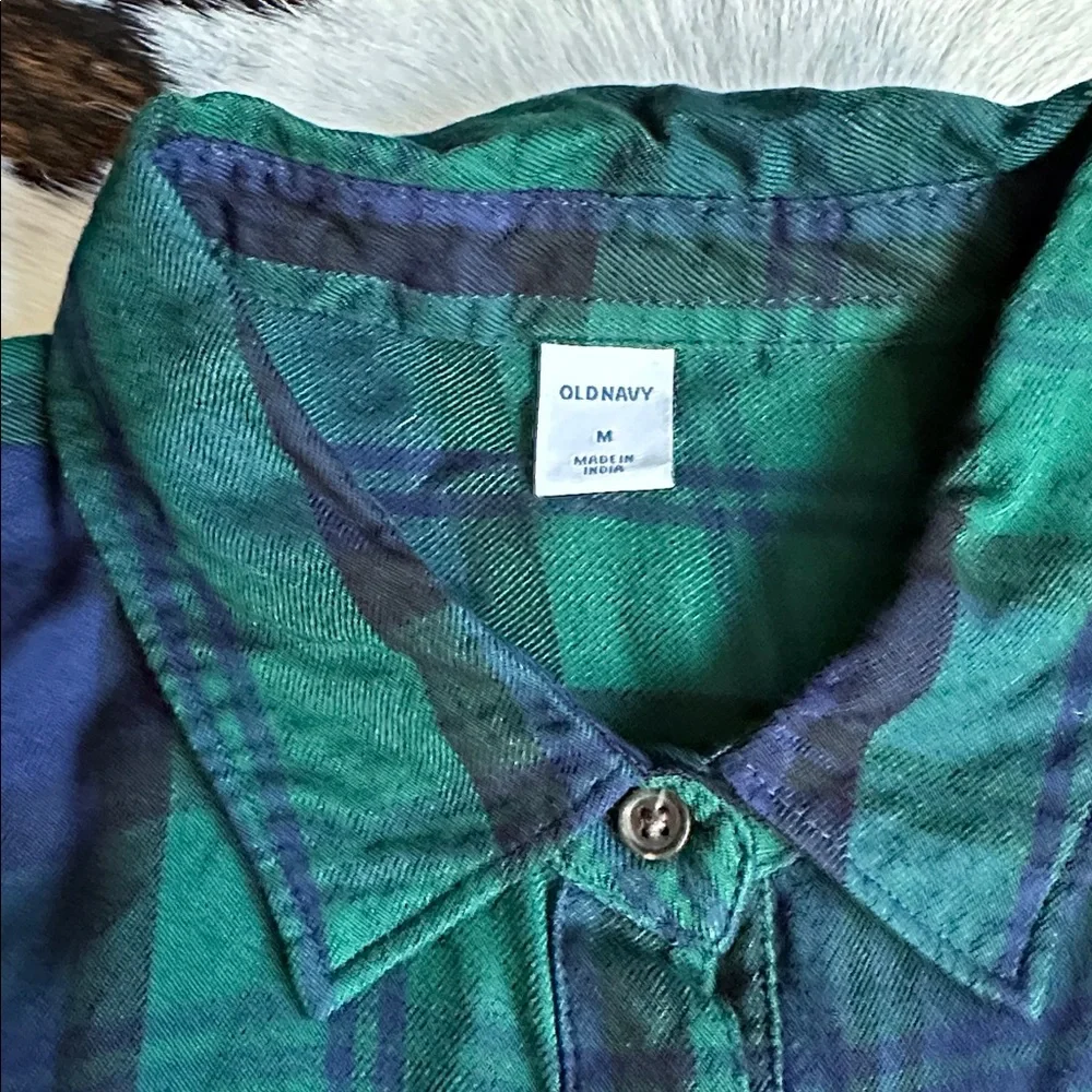 Old Navy Green and Blue Plaid 3/4 Sleeve Shirt Dress Size Medium - Picture 2 of 8